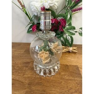 Vintage Clear Glass Globe Lamp Floral Insert – Tested Working MCM Retro Decor